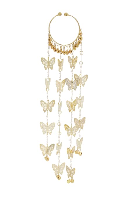 Vivinia By Vidhi Mehra_Gold Plated Chains Butterfly Hanging Charm Pair Of Bangle Kaleeras _Online_at_Aza_Fashions