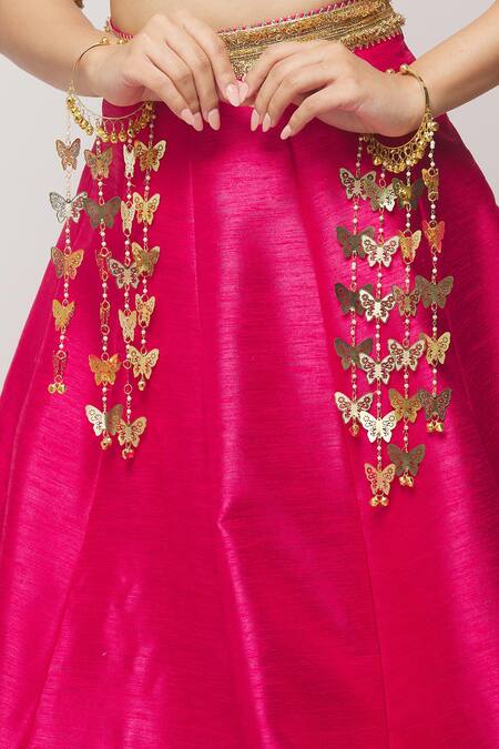Shop_Vivinia By Vidhi Mehra_Gold Plated Chains Butterfly Hanging Charm Pair Of Bangle Kaleeras _Online_at_Aza_Fashions
