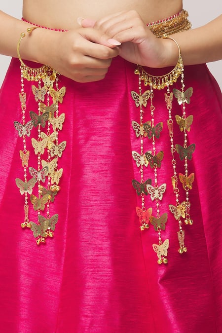 Vivinia By Vidhi Mehra_Gold Plated Chains Butterfly Hanging Charm Pair Of Bangle Kaleeras _at_Aza_Fashions