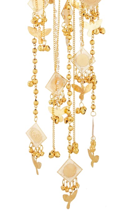 Shop Vivinia By Vidhi Mehra Gold Plated Beads, Chains Geometric Hanging Charm Pair Of Bangle Kaleeras Online at Aza Fashions Shop_Vivinia By Vidhi Mehra_Gold Plated Beads, Chains Geometric Hanging Charm Pair Of Bangle Kaleeras _Online_at_Aza_Fashions