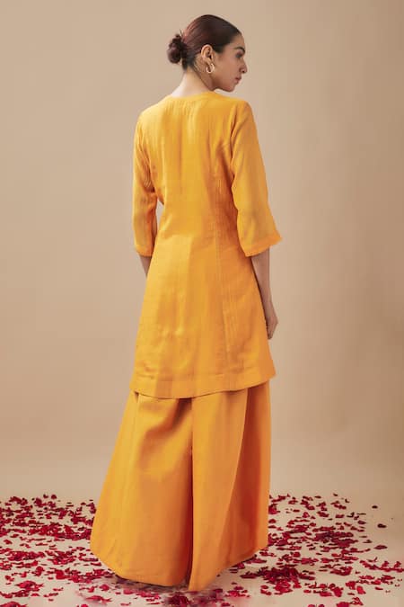 Cupid Cotton Embroidered Yoke Kurta With Asymmetric Pant 