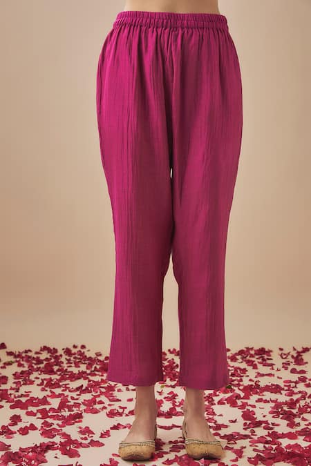 Cupid Cotton Magenta Organza, Chanderi Silk, Cotton Embroidery Straight Kurta With Pant Online at Aza Fashions Cupid Cotton_Magenta Organza, Chanderi Silk, Cotton Embroidery Straight Kurta With Pant _Online_at_Aza_Fashions