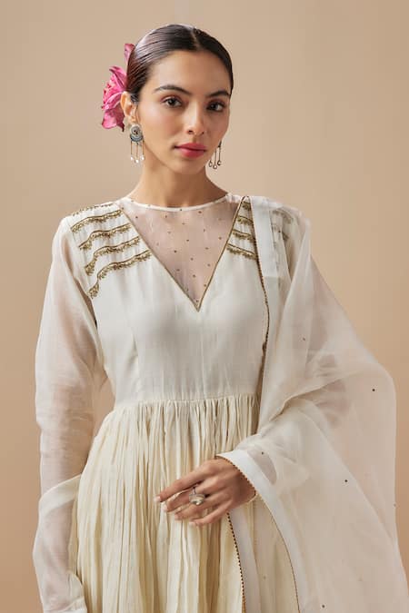 Cupid Cotton Placement Aari Work Anarkali With Pant 