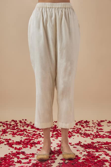 Cupid Cotton_Ivory Organza, Chanderi Silk, Cotton Placement Aari Work Anarkali With Pant _Online_at_Aza_Fashions