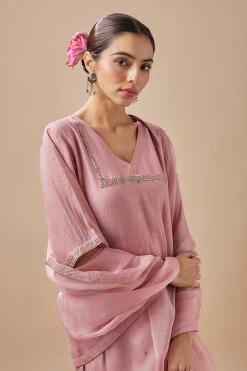 Buy Cupid Cotton Pink Chanderi Silk, Cotton, Organza Embroidery, Pitta Yoke Kurta Pant Set Online at Aza Fashions Buy_Cupid Cotton_Pink Chanderi Silk, Cotton, Organza Embroidery, Pitta Yoke Kurta Pant Set _Online_at_Aza_Fashions