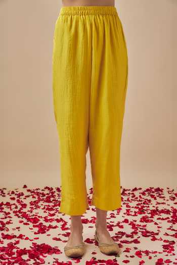Cupid Cotton Yellow Chanderi Silk, Organza, Pitta Blossom Yoke Embroidered Kurta Pant Set Online at Aza Fashions Cupid Cotton_Yellow Chanderi Silk, Organza, Pitta Blossom Yoke Embroidered Kurta Pant Set _Online_at_Aza_Fashions