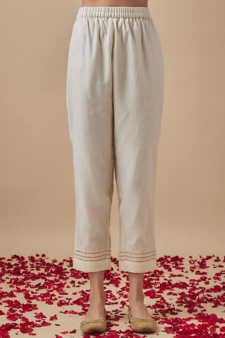 Cupid Cotton_Ivory Chanderi Silk, Cotton Prism Fleur Resham Embroidered Anarkali With Pant _Online_at_Aza_Fashions