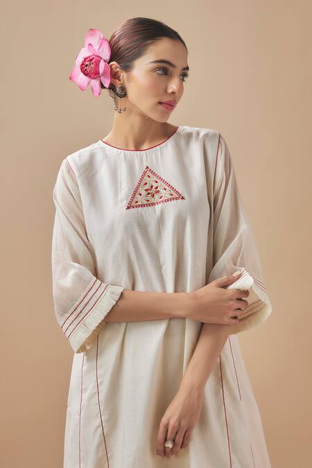 Buy_Cupid Cotton_Ivory Chanderi Silk, Cotton Prism Fleur Resham Embroidered Anarkali With Pant _Online_at_Aza_Fashions