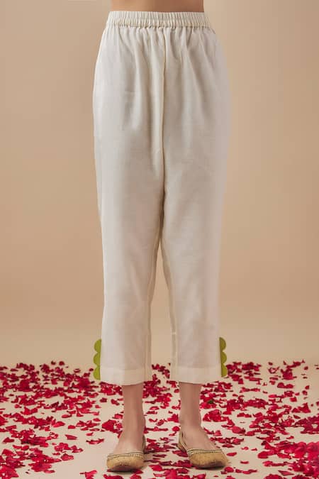 Cupid Cotton_Ivory Chanderi Silk, Cotton Embroidery, Applique Resham Vine Anarkali With Pant _Online_at_Aza_Fashions