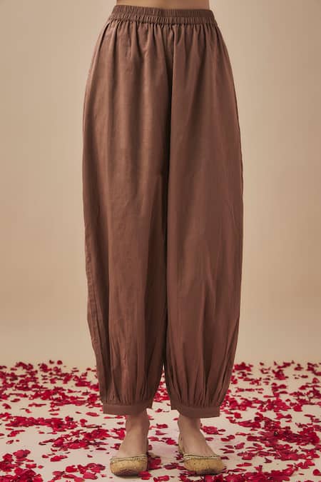 Cupid Cotton_Brown Chanderi Silk, Cotton Lace, Sequins Pintucked Embellished Anarkali Set _Online_at_Aza_Fashions