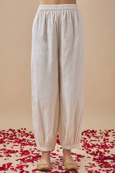 Cupid Cotton_Ivory Chanderi Silk, Cotton Sequins Round Pintucked And Embellished Anarkali Set _Online_at_Aza_Fashions