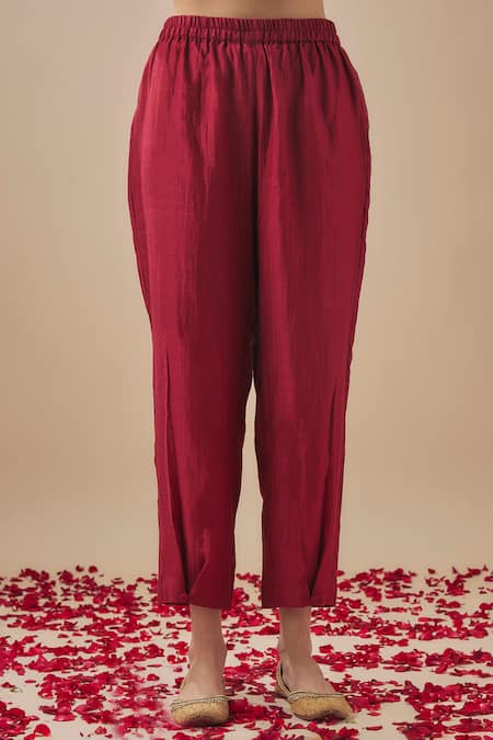 Cupid Cotton_Maroon Chanderi Silk, Cotton, Organza Resham And Florin Yoke Work Anarkali Set _Online_at_Aza_Fashions