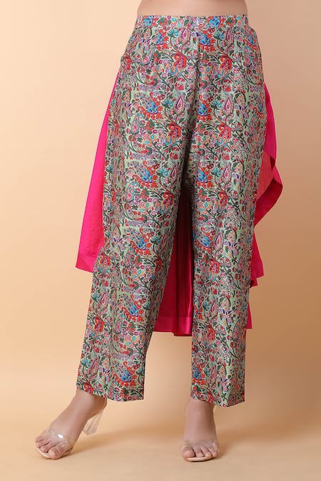 Shop_Debyani + CO_Magenta Cotton Gota Patti, Mirrors, Embroidery Floral Anarkali With Pant _Online_at_Aza_Fashions