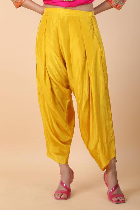 Debyani + CO_Magenta Cotton, Silk, Chiffon Embroidery Round Neck Floral Kurta Dhoti Pant Set _at_Aza_Fashions