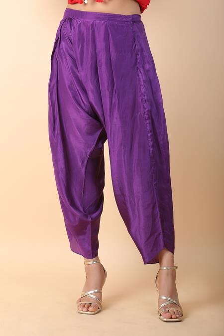 Shop_Debyani + CO_Red Silk Tassels, Embroidery Collared Floral Asymmetric Tunic With Dhoti Pant 