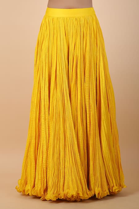 Shop_Debyani + CO_Yellow Chiffon Sequins, Embroidery Floral Blouse Lehenga Set _Online_at_Aza_Fashions