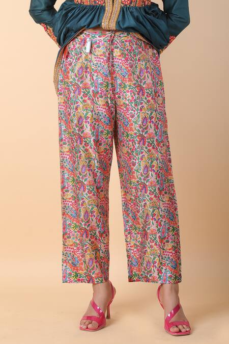 Shop_Debyani + CO_Blue Cotton Embroidery, Mirrors Round Neck Kalidar Kurta And Pant Set _Online_at_Aza_Fashions