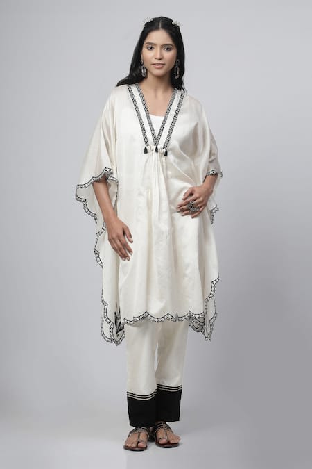 Kushani Scallop Bloom Embroidered Kaftan Tunic Pant Set 