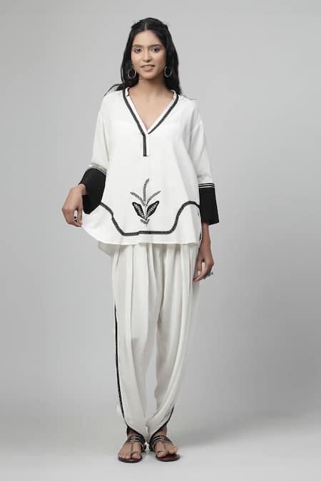 Kushani Fern Bliss Applique Embroidered Top With Tulip Pant 