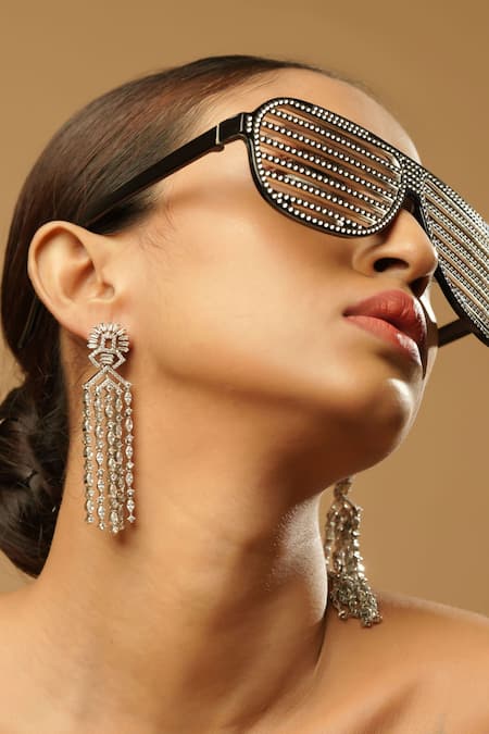 The Bling Girll Diamond Stone Long Tassel Drop Earrings 