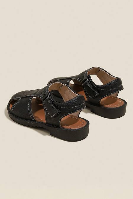 Ninobello_Black Embroidery Side Cut Strappy Sandals _Online_at_Aza_Fashions