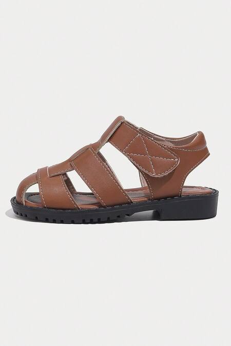 Ninobello Brown Embroidery Side Cut Strappy Sandals Online at Aza Fashions Ninobello_Brown Embroidery Side Cut Strappy Sandals _Online_at_Aza_Fashions