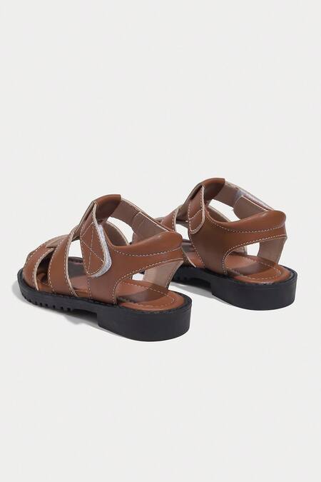 Shop Ninobello Brown Embroidery Side Cut Strappy Sandals Online at Aza Fashions Shop_Ninobello_Brown Embroidery Side Cut Strappy Sandals _Online_at_Aza_Fashions