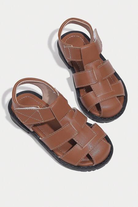 Ninobello Brown Embroidery Side Cut Strappy Sandals at Aza Fashions Ninobello_Brown Embroidery Side Cut Strappy Sandals _at_Aza_Fashions