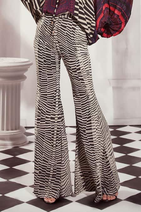 Nikita Mhaisalkar Black Georgette Byzantine Print Pant at Aza Fashions Nikita Mhaisalkar_Black Georgette Byzantine Print Pant _at_Aza_Fashions