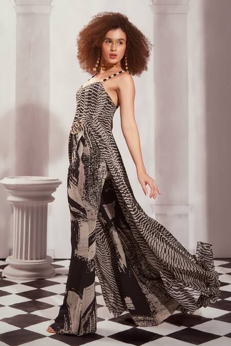 Nikita Mhaisalkar Black Organza, Georgette Sequins Sweetheart Neck Byzantine Print Dress Online at Aza Fashions Nikita Mhaisalkar_Black Organza, Georgette Sequins Sweetheart Neck Byzantine Print Dress _Online_at_Aza_Fashions