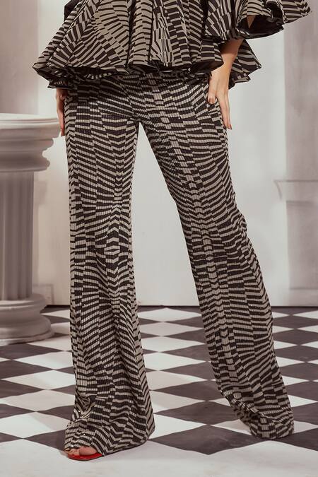Shop Nikita Mhaisalkar Black Georgette Sequins Byzantine Print Flared Pant Online at Aza Fashions Shop_Nikita Mhaisalkar_Black Georgette Sequins Byzantine Print Flared Pant _Online_at_Aza_Fashions