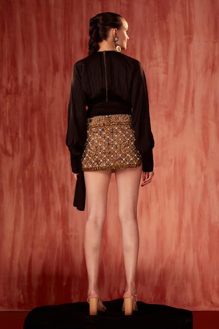 Nikita Mhaisalkar Pearl Jeweled Cutwork Short Skirt 