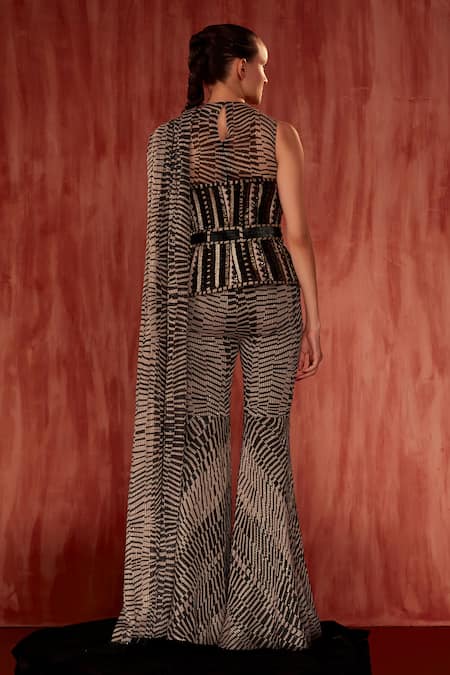 Shop Nikita Mhaisalkar Black Georgette Sequins, Embroidery Byzantine Corset With Belt at Aza Fashions Shop_Nikita Mhaisalkar_Black Georgette Sequins, Embroidery Byzantine Corset With Belt _at_Aza_Fashions