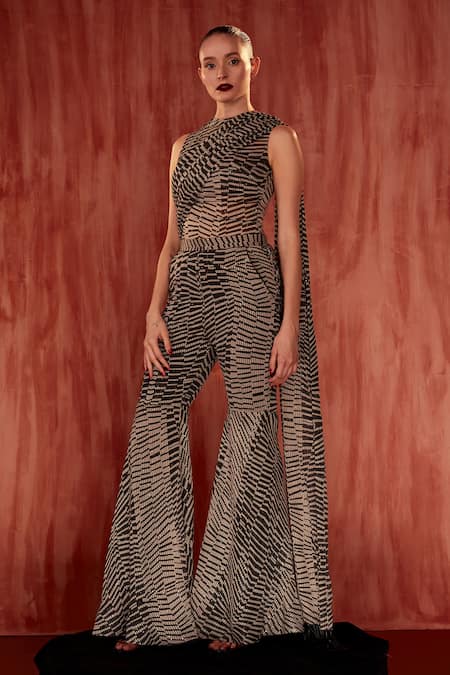 Nikita Mhaisalkar Byzantine Print Bodysuit & Draped Pant Set 