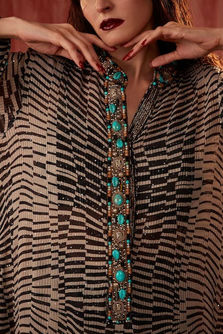 Nikita Mhaisalkar_Black Silk, Crepe Byzantine Bralette And Under Pant Set _Online_at_Aza_Fashions