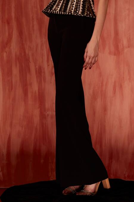 Nikita Mhaisalkar Black Solid Flared Trouser Online at Aza Fashions Nikita Mhaisalkar_Black Solid Flared Trouser _Online_at_Aza_Fashions