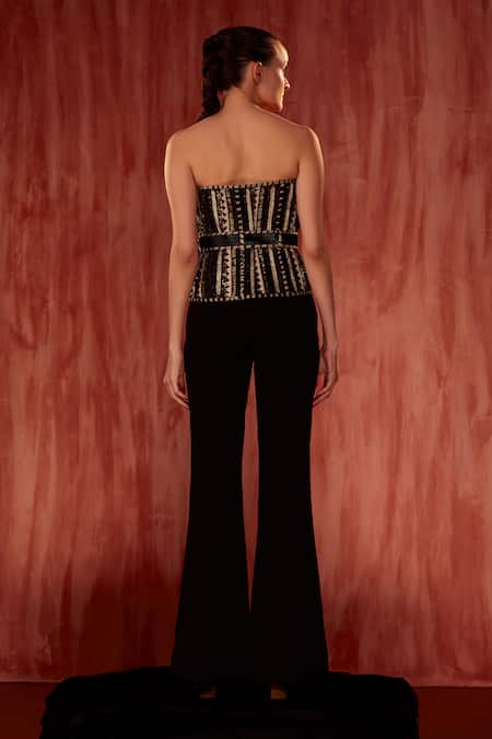 Shop Nikita Mhaisalkar Black Solid Flared Trouser at Aza Fashions Shop_Nikita Mhaisalkar_Black Solid Flared Trouser _at_Aza_Fashions