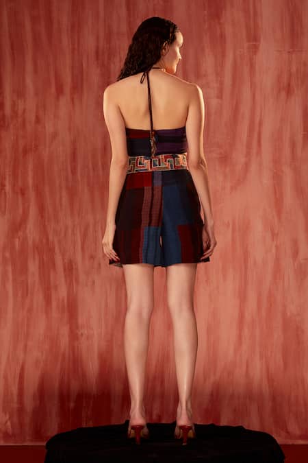 Shop_Nikita Mhaisalkar_Multi Color Silk, Crepe Embroidery Tile Thread Shorts _at_Aza_Fashions