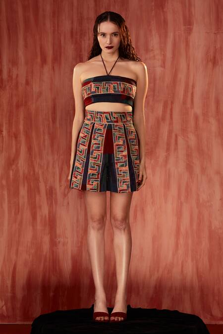 Shop_Nikita Mhaisalkar_Multi Color Silk, Crepe Embroidery Tile Thread Shorts _Online_at_Aza_Fashions