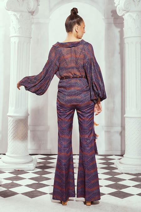 Shop_Nikita Mhaisalkar_Multi Color Georgette Sequins Overtine Greek Art Print Balloon Sleeved Top _at_Aza_Fashions