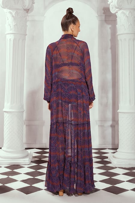 Nikita Mhaisalkar Overtine Art Greek Print Sheer Maxi Dress 