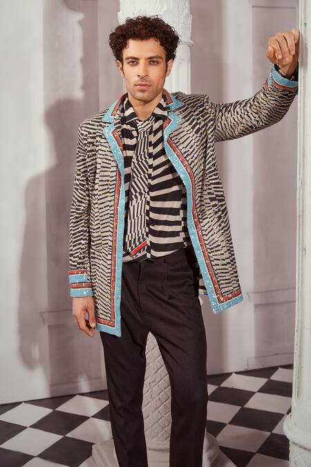 Buy Nikita Mhaisalkar Black Georgette Sequins, Embroidery Byzantine Print Trench Jacket Online at Aza Fashions Buy_Nikita Mhaisalkar_Black Georgette Sequins, Embroidery Byzantine Print Trench Jacket _Online_at_Aza_Fashions