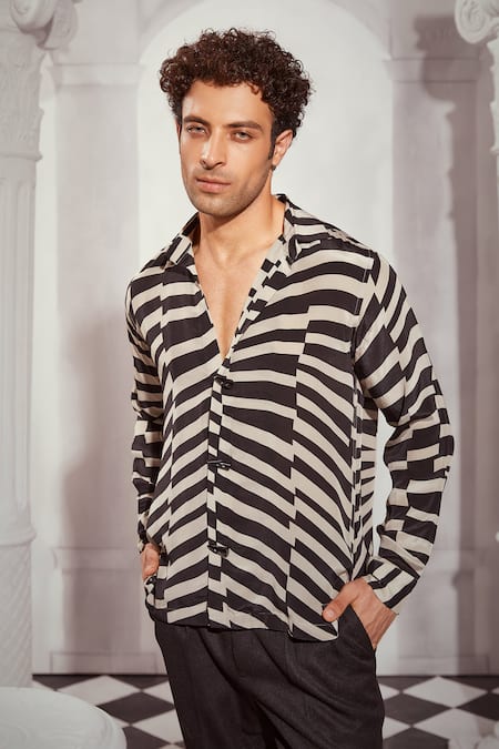 Nikita Mhaisalkar_Black Silk, Crepe Byzantine Print Shirt _Online_at_Aza_Fashions