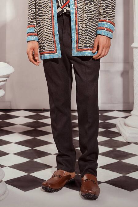 Shop_Nikita Mhaisalkar_Black Cotton Knit Trouser _Online_at_Aza_Fashions