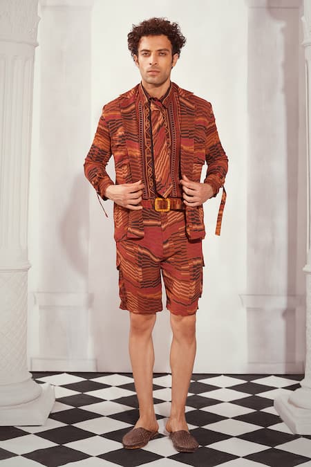 Shop Nikita Mhaisalkar Orange Georgette Sequins, Embroidery Byzantine Print Summer Jacket at Aza Fashions Shop_Nikita Mhaisalkar_Orange Georgette Sequins, Embroidery Byzantine Print Summer Jacket _at_Aza_Fashions