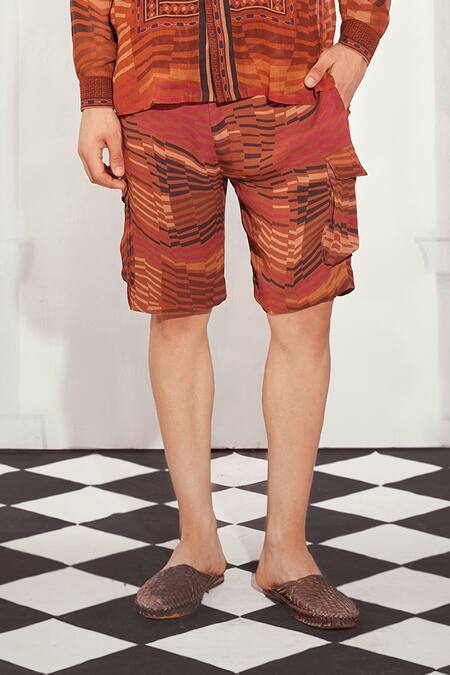 Nikita Mhaisalkar Orange Georgette Byzantine Print Shorts Online at Aza Fashions Nikita Mhaisalkar_Orange Georgette Byzantine Print Shorts _Online_at_Aza_Fashions