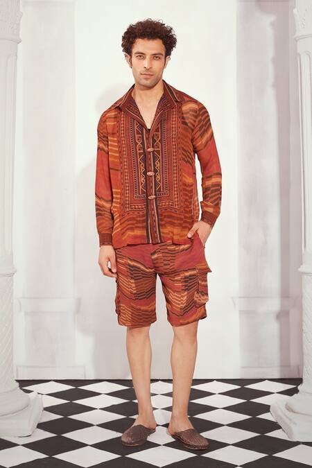 Buy Nikita Mhaisalkar Orange Georgette Byzantine Print Shorts Online at Aza Fashions Buy_Nikita Mhaisalkar_Orange Georgette Byzantine Print Shorts _Online_at_Aza_Fashions