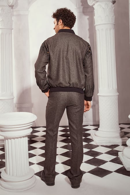 Shop_Nikita Mhaisalkar_Grey Tweed Straight Fit Trouser _at_Aza_Fashions
