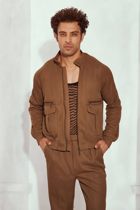 Buy_Nikita Mhaisalkar_Brown Cotton Knit Jacket _Online_at_Aza_Fashions