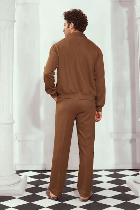 Shop_Nikita Mhaisalkar_Brown Cotton Knit Trouser _at_Aza_Fashions